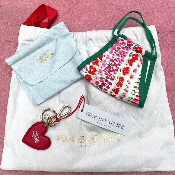 NWT Frances Valentine nappa Leather Heart Keychain w face mask - Picture 10 of 11